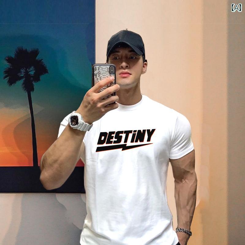 メンズ トレンド カジュアル トップスス 半袖 ラウンドネック プリント Tシャツ アメリカン 夏 スポーツ Tシャツ