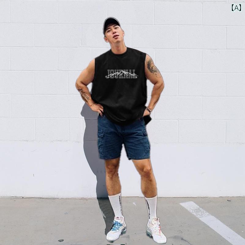メンズ ベスト フィットネス ノースリーブ Tシャツ チョッキ トップスス 夏 レター プリント