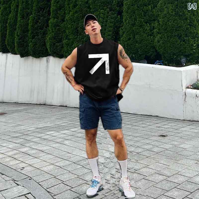 メンズ アメカジ ベスト ノースリーブ Tシャツ フィットネス スポーツ チョッキ トレンド トップスス