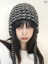 ニット帽 パイロット 帽子 防寒 レディース 編み ウール 秋冬 耳 ニット ブラック グレー ホワイト