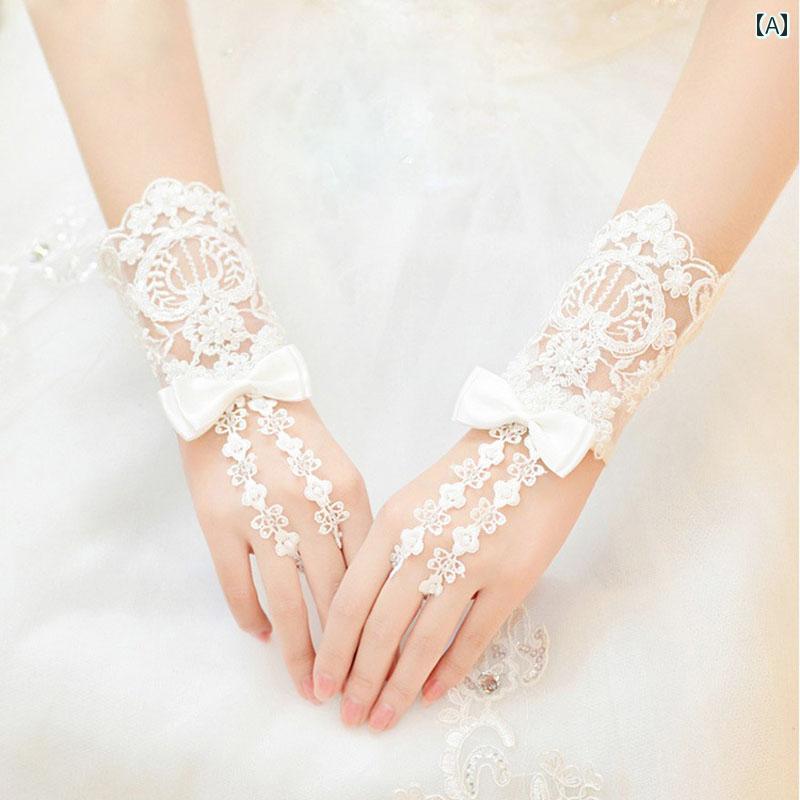 グローブ 手袋 ウエディング 結婚式 ブライダル 花嫁 パーティー 小物 レース ショート リボン シンプル