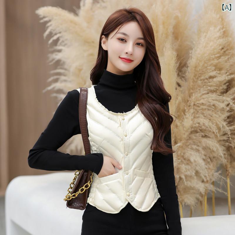 ダウンベスト レディース アウター 防寒 ジャケット 秋冬 薄手 涼しい スリム ショート 暖かい レッド ピンク ブラック インナー ライ..