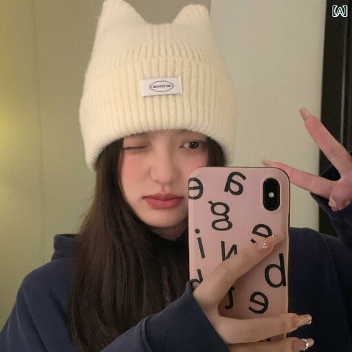 ニット帽 猫耳 帽子 秋冬 レディース ファッション かわいい キュート 厚手 暖かい ホワイト グレー ブラック ニット帽 猫耳 帽子 秋冬 レディース ファッション かわいい キュート 厚手 暖かい ホワイト グレー ブラック