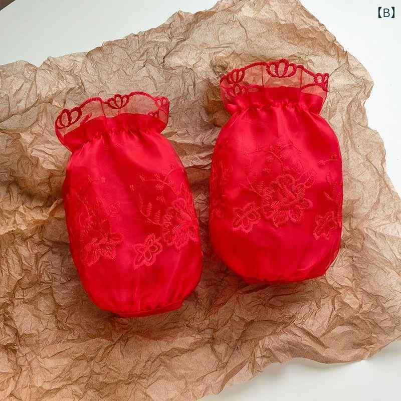付け袖 ウエディング 結婚式 ブライダル 花嫁 パーティー 小物 レース 透け感 刺繍 花 レッド ブラック ホワイト