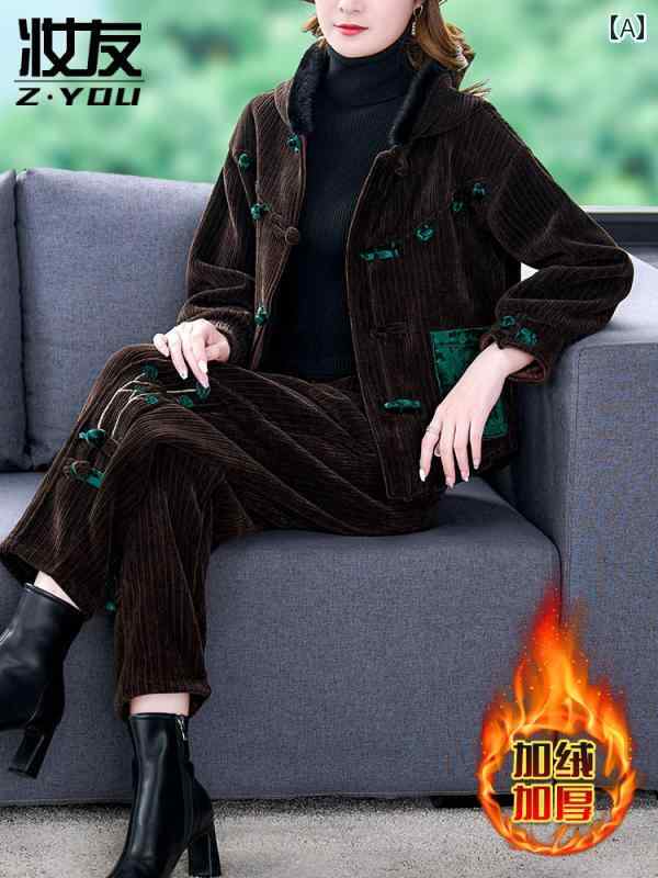 コーデュロイ ジャケット レディース アウター 秋冬 ズボン セットアップ 厚手 暖かい 大きめサイズ レトロ ブラック