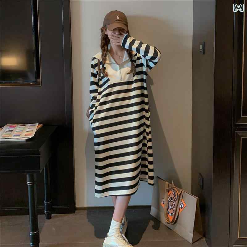 セットアップ レディース カジュアル おしゃれ デート 女子会 ネイビーカラー スウェットシャツ ドレス 秋 韓国 ストライプ 韓国 デニムベスト ドレス 2点 セット