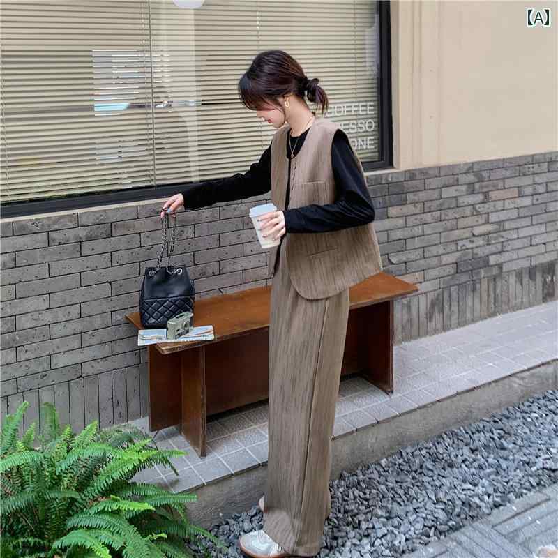 セットアップ レディース カジュアル おしゃれ デート 女子会 リラックス 春秋 ベスト スリム パンツ 長袖 Tシャツ 3 点 セット