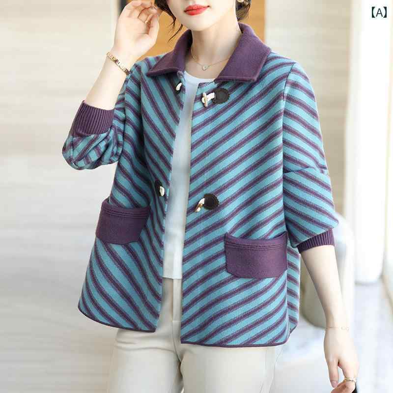 婦人服 レディース 上品 おしゃれ マダム ファッション 母 秋 ウール ジャケット ショート 秋冬 高貴 ニット トップス