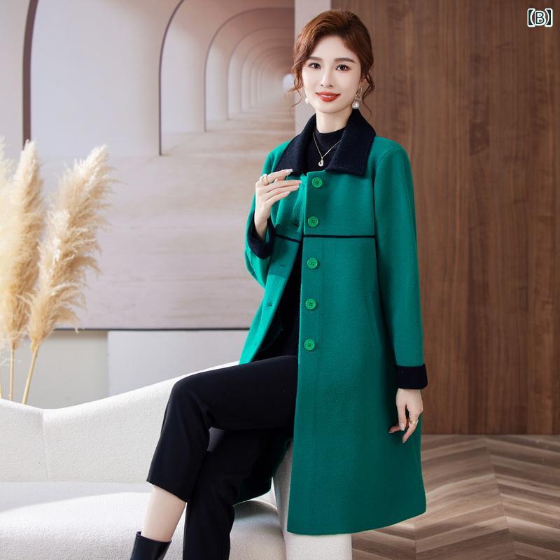 婦人服 レディース 上品 おしゃれ マダム ファッション ぽっちゃり 秋冬 おしゃれ コート リバーシブル丈 ワイド マダム ウール コート