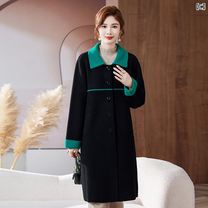 婦人服 レディース 上品 おしゃれ マダム ファッション ぽっちゃり 秋冬 おしゃれ コート リバーシブル丈 ワイド マダム ウール コート