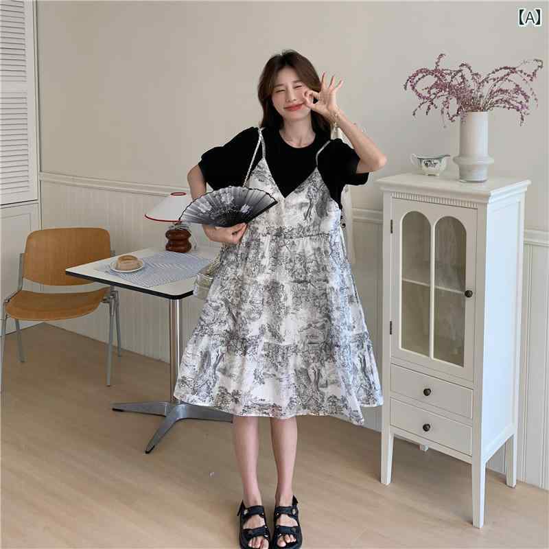ワンピース レディース カジュアル デート おしゃれ 夏 チャイナ風 見栄え ドレス 太っていて 優しい 女子 フェイクセットアップ 重ね着風 ドレス