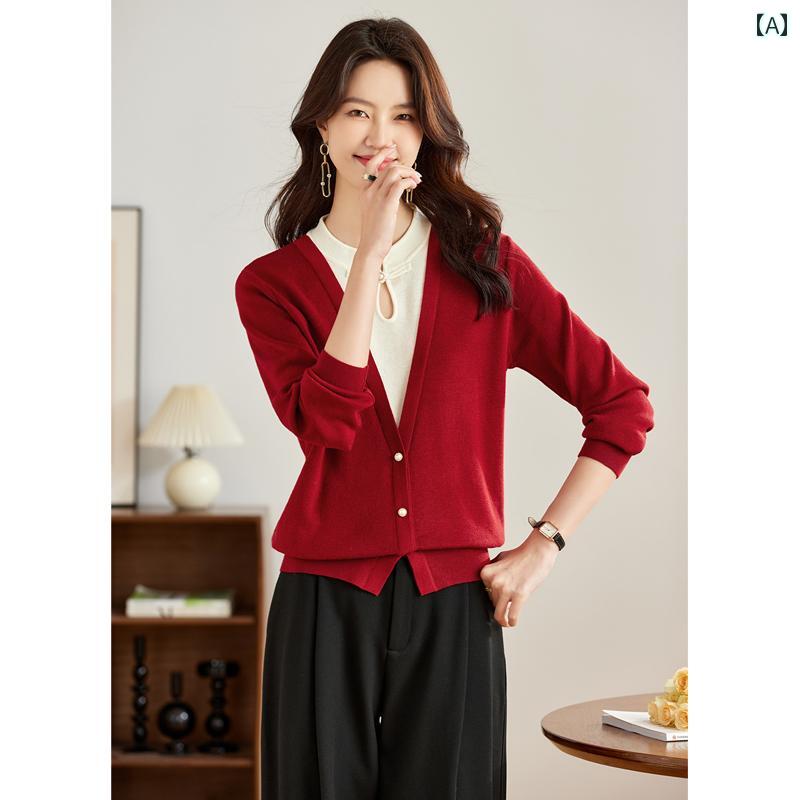 レディース トップス カジュアル おしゃれ フェイクセットアップ 重ね着風 セーター 秋冬 スリム ウー..