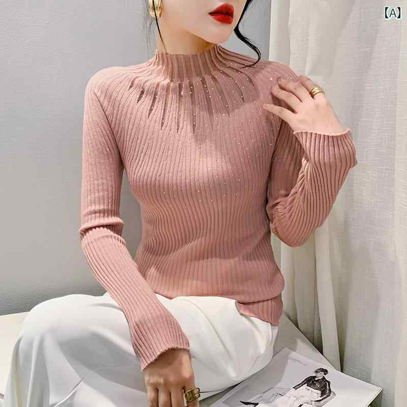 トップス レディース おしゃれ カジュアル ハーフ タートルネック ドリル 長袖 セーター 秋冬 ウエスタ..