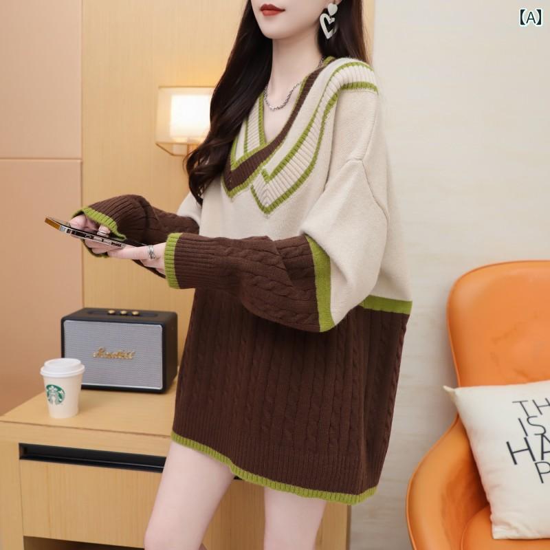 トップス レディース おしゃれ カジュアル 秋冬 Vネック ニット ボトム シャツ ゆったり セーター