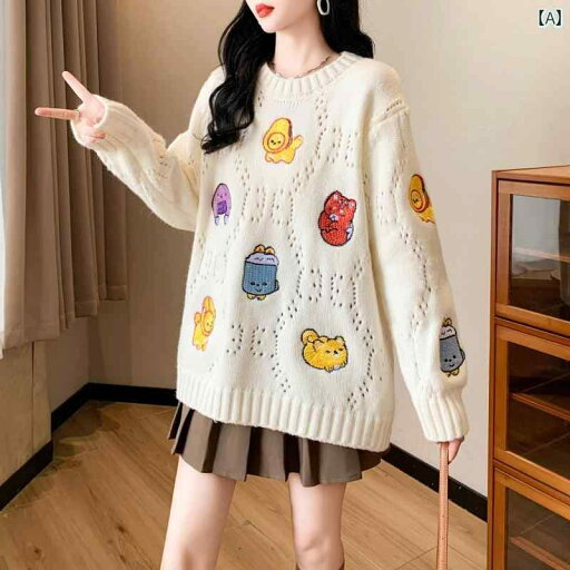 トップス レディース おしゃれ カジュアル 刺繍 ラウンドネック プルオーバー ニット セーター 秋冬 トップス レディース おしゃれ カジュアル 刺繍 ラウンドネック プルオーバー ニット セーター 秋冬
