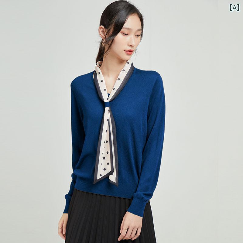 トップス レディース おしゃれ カジュアル レースアップ スカーフ セーター 秋冬 ショート プルオーバー セーター ソフト ワックス ボトム シャツ