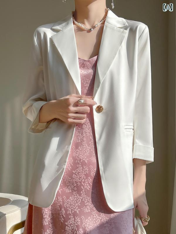 レディース トップス きれいめ おしゃれ カジュアル 普段使い アセテート ジャケット サテン 白 ドレープ 質感 カジュアル 春夏