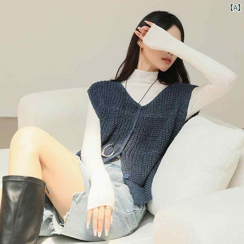 レディース トップス カジュアル おしゃれ 普段使い ホワイト ニットカーディガン ベスト ジャケット 秋 レイ ヤード チョッキ ベスト
