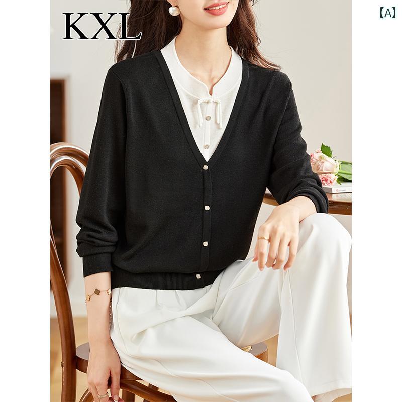 トップス レディース 上品 おしゃれ 通勤 オフィス カジュアル 素敵 フェイクセットアップ 重ね着風 セーター 春秋服 西洋 シック 美しい