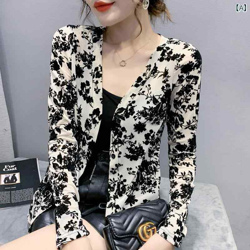 レディース トップス カジュアル おしゃれ フレンチ ジャカード 薄手 涼しい 涼しい レース 秋服 魅惑 軽量 涼しい 涼しい 長袖 Vネックカーディガン シャツ