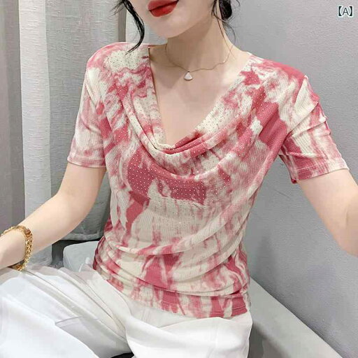 レディース トップス カジュアル おしゃれ 夏 ファッション プリント 半袖 ス スタイリッシュ スイング カラー Tシャツ トレンディ レディース トップス カジュアル おしゃれ 夏 ファッション プリント 半袖 ス スタイリッシュ スイング カラー Tシャツ トレンディ