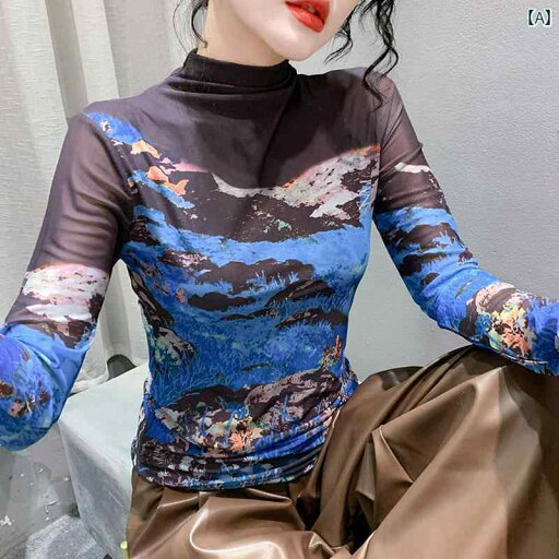 レディース トップス カジュアル おしゃれ プリント メッシュ タートルネック ボトム シャツ 長袖 Tシャツ 秋冬 ス 美しく シャツ レディース トップス カジュアル おしゃれ プリント メッシュ タートルネック ボトム シャツ 長袖 Tシャツ 秋冬 ス 美しく シャツ