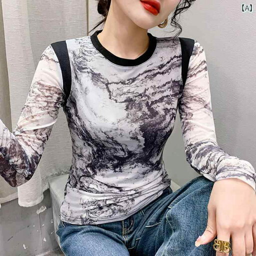 レディース トップス カジュアル おしゃれ 秋 レトロ 水墨柄 メッシュ Tシャツ 長袖 ボト シャツ タイダイ柄 ウエスタン スリムフィット スイン トレンド レディース トップス カジュアル おしゃれ 秋 レトロ 水墨柄 メッシュ Tシャツ 長袖 ボト シャツ タイダイ柄 ウエスタン スリムフィット スイン トレンド
