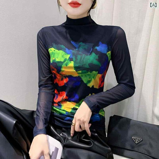 レディース トップス カジュアル おしゃれ 秋冬 プリント メッシュ タートルネック 長袖 シャツ Tシャツ スリムフィット 西洋 トレンディ レディース トップス カジュアル おしゃれ 秋冬 プリント メッシュ タートルネック 長袖 シャツ Tシャツ スリムフィット 西洋 トレンディ