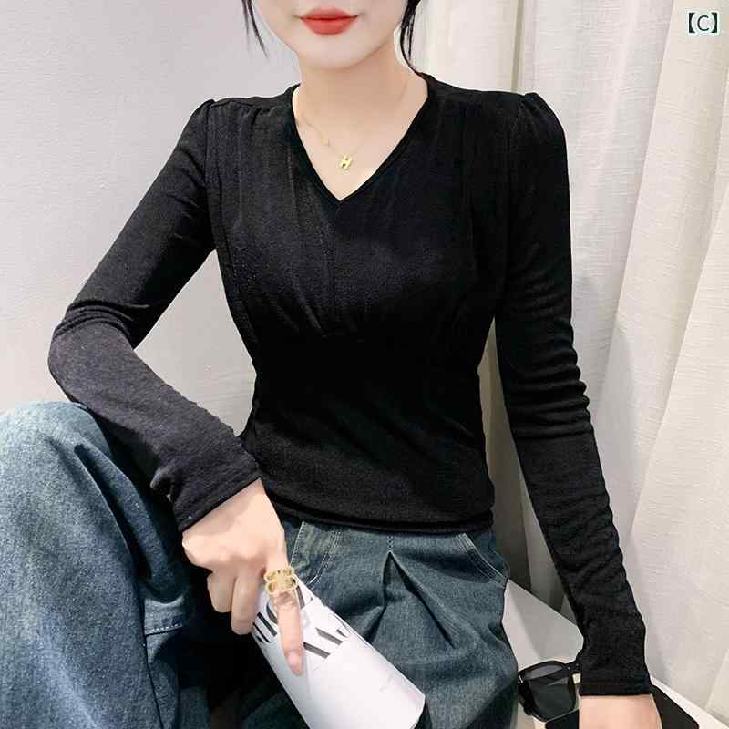 レディース トップス カジュアル おしゃれ 社交家 Vネック 長袖 Tシャツ 秋冬 風 アウターウェア シャツ