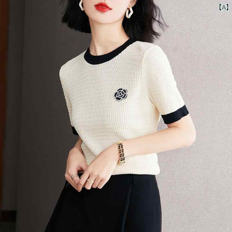 トップス レディース おしゃれ 上品 通勤 オフィス カジュアル 薄手 涼しい 涼しい ひんやり 快適 セーター 半袖 Tシャツ 夏 ウエスタンシャツ