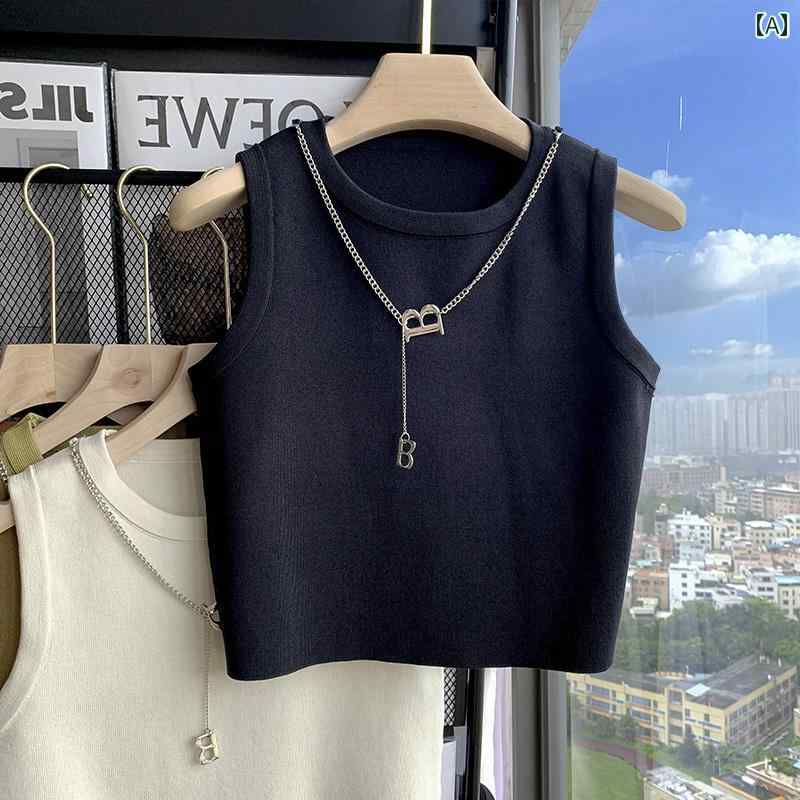 レディース トップス おしゃれ エレガント 通勤 オフィス カジュアル レディース トップス ガール ショート インナー 重ね着 シャツ 秋 ノースリーブニット キャミソール アウターウェア 美しい バック