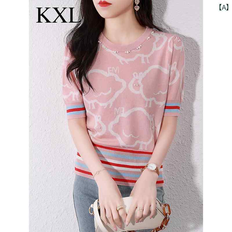 トップス レディース おしゃれ 上品 通勤 オフィス カジュアル ひんやり 快適 セーター 半袖 夏 Tシャツ 薄手 涼しい 涼しい パフスリーブ