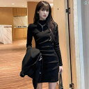 ワンピース レディース ドレス おしゃれ セクシー 冬 秋冬 コート 黒 ヒップ