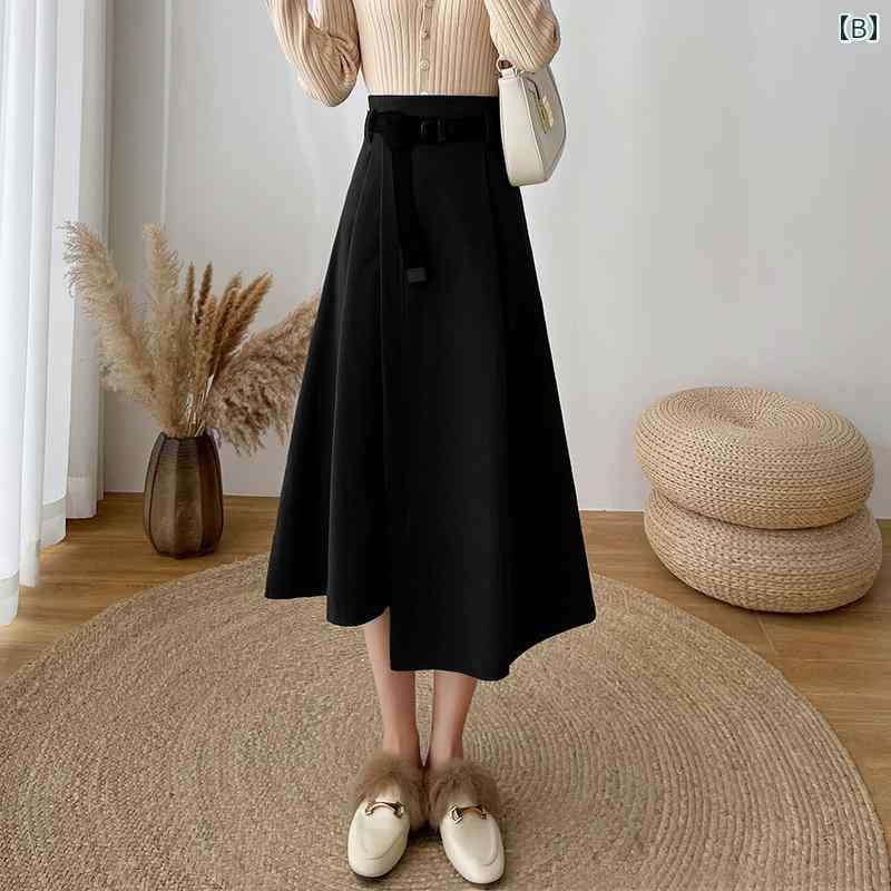 レディース スカート おしゃれ 通勤 オフィス カジュアル デート 女子会 ファッション 丈 不規則 ストレッチ ウエスト 大きめ 裾 ウール ヒップ 太もも 冬 ウール アンブレラ