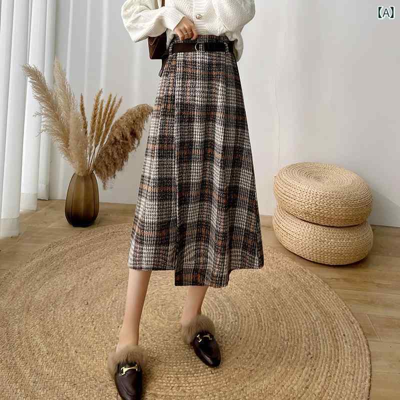 レディース スカート おしゃれ 通勤 オフィス カジュアル デート 女子会 ファッション レトロ チェック ウール ワイド スイング ハイウエスト 不規則 ウール 冬 ゴム ウエスト aライン アンブレラ