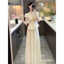 レディース セットアップ 新中華風 高級感 エレガント アプリコット トップス ワイドパンツ 綿混素材 伸縮性 ゆったり 体型カバー きれいめ