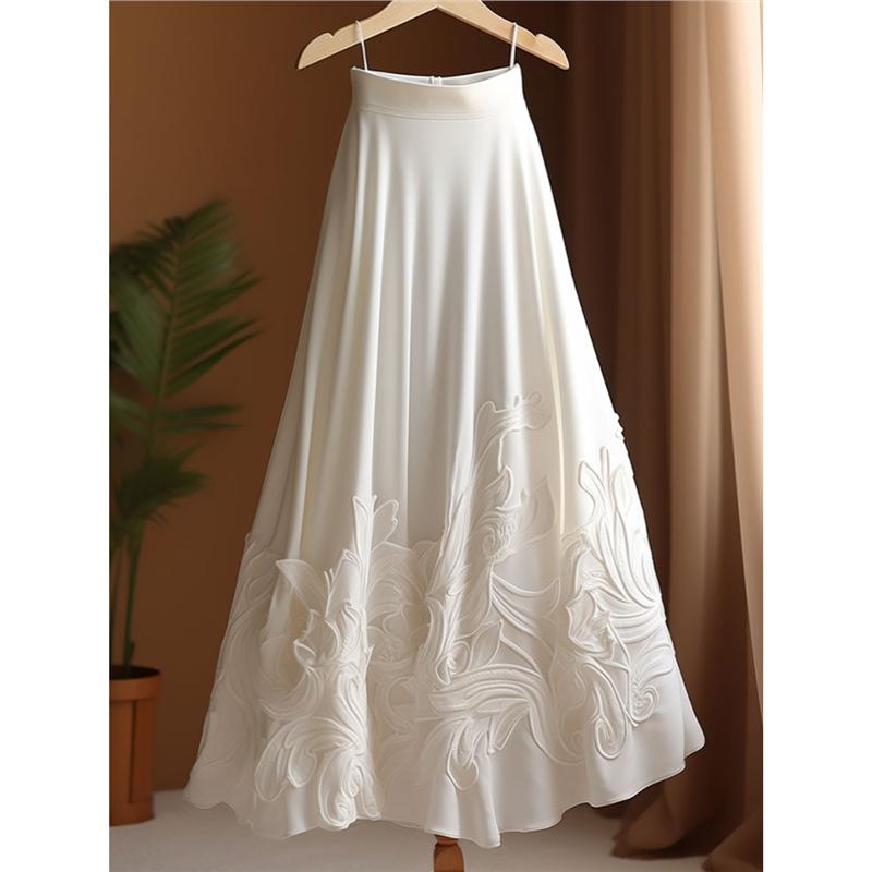 スカート レディース 大人女性 馬面スカート チャイナ風 ホワイト アイボリー ハイウエスト Aライン ショート丈 シェニール ジャカード織り ストレッチ 上品 高級感 春夏