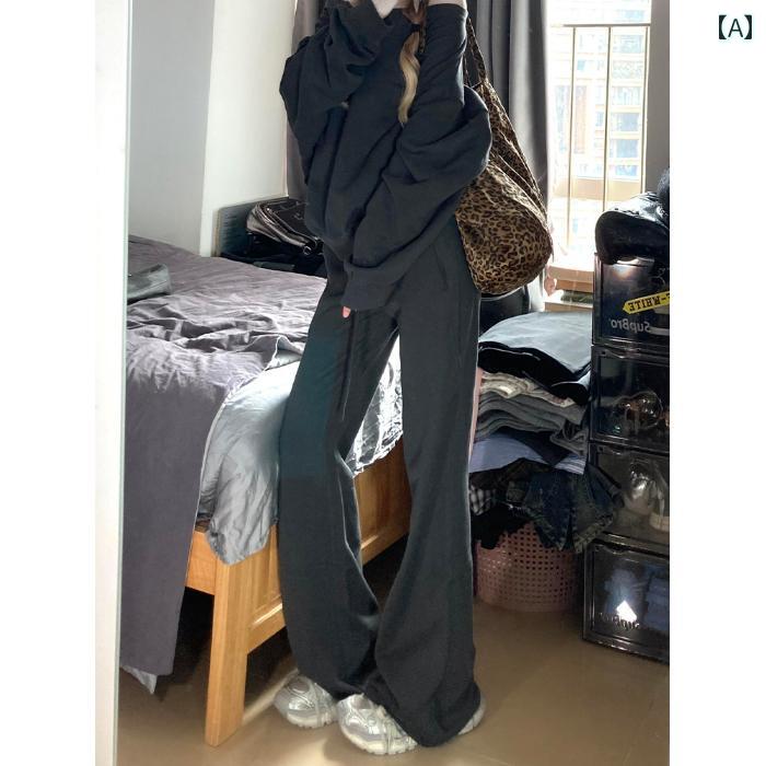 レディース ズボン カジュアル パンツ 秋 グレー マイクロフレア スポーツ 巾着 ワイドレッグスリム ストレート