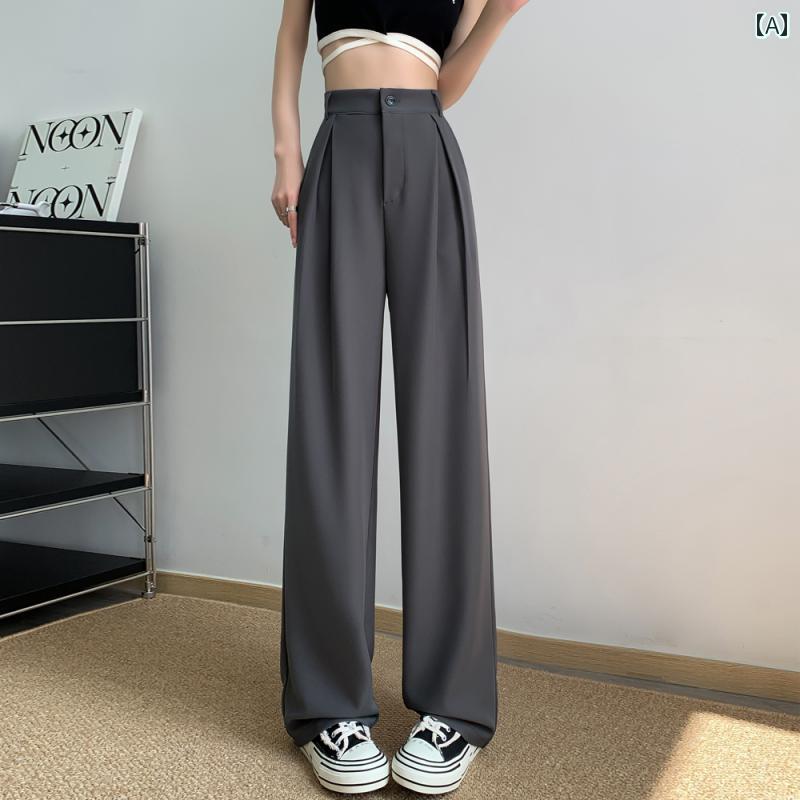 レディース ズボン カジュアル パンツ 黒 夏 薄手 涼しい 涼しい ドレープ ワイドレッグ ナロー ストレート レッグ