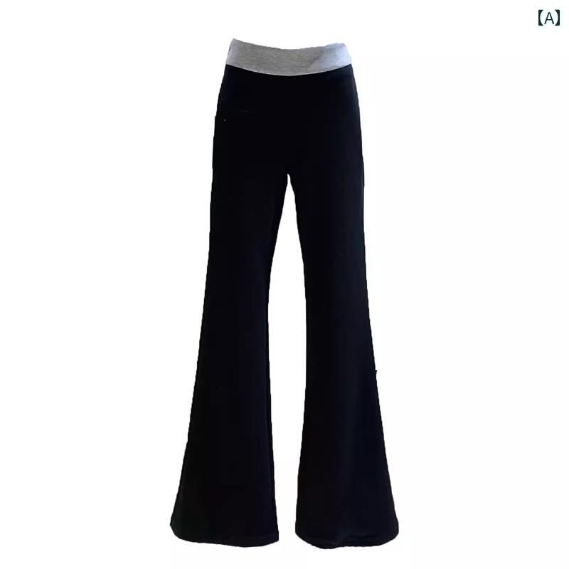 レディース ズボン カジュアル パンツ カラー ナロー ベルボトム 秋冬 黒 スウェット フレア ストレート フロア レングス