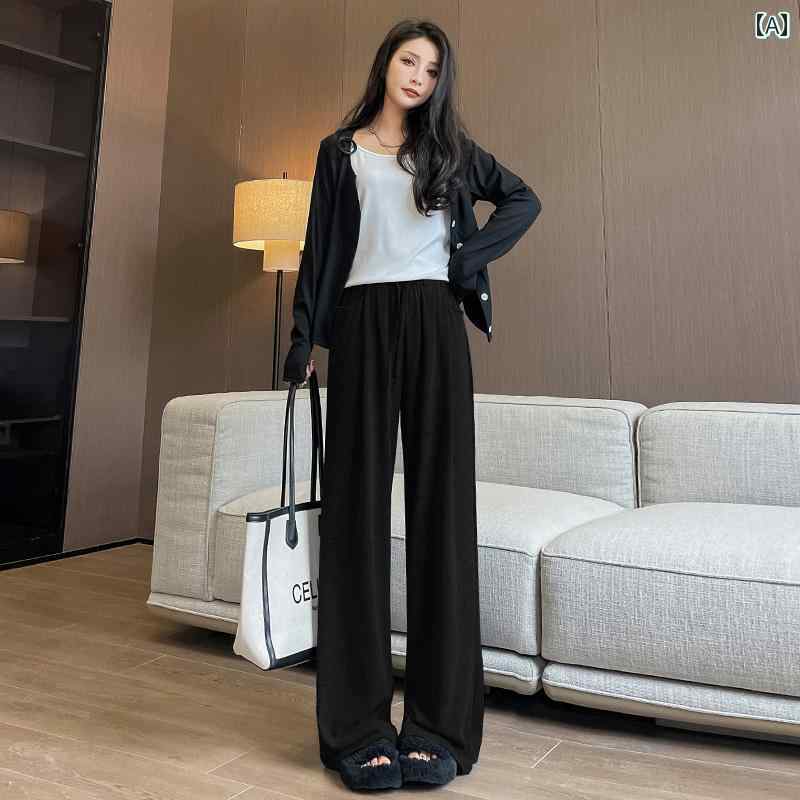 レディース ズボン カジュアル パンツ シンプル 快適 秋 ハイウエスト ドレープ ストレート ワイドレッグ