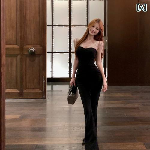 レディース ズボン カジュアル パンツ スリムフィット 蝶 ネクタイ メッシュ キャミソール 秋