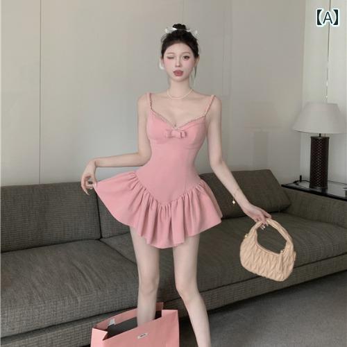 ワンピース レディース おしゃれ セクシー バレエ ピンク 肩ひも ス 夏 フレンチ 魅惑 リボン プリンセスチュチュ