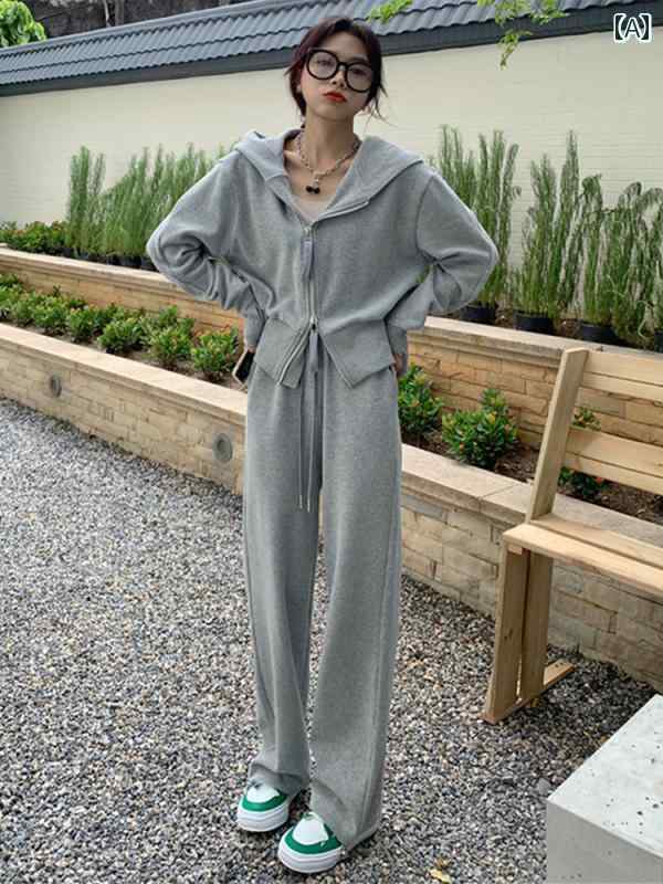 楽天おうち健康生活ジャージ レディース おしゃれ 普段使い ジム 運動 ウォーキング アウトドア 楽ちん 秋 韓国 カジュアル スポーツ ゆったり スリム 風 フード スウェットシャツ 2点 セット