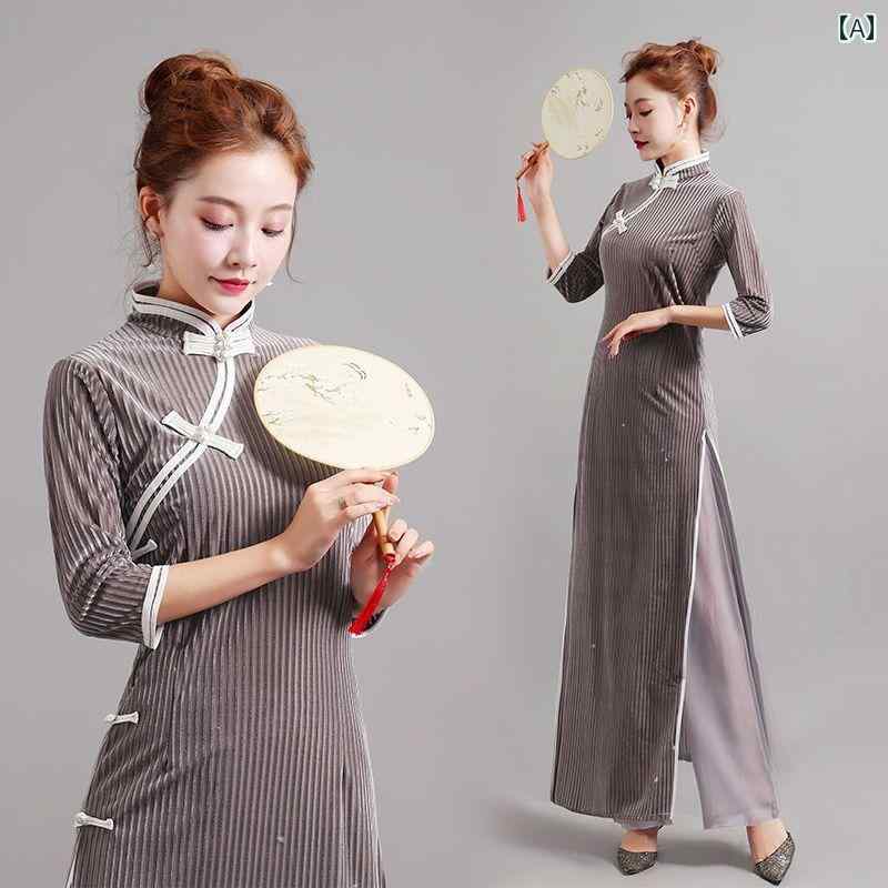 チャイナ風 レディース ファッション ドレス 華やか ダンス 衣装 クラシック スリット 永遠 ラジオ ダ..