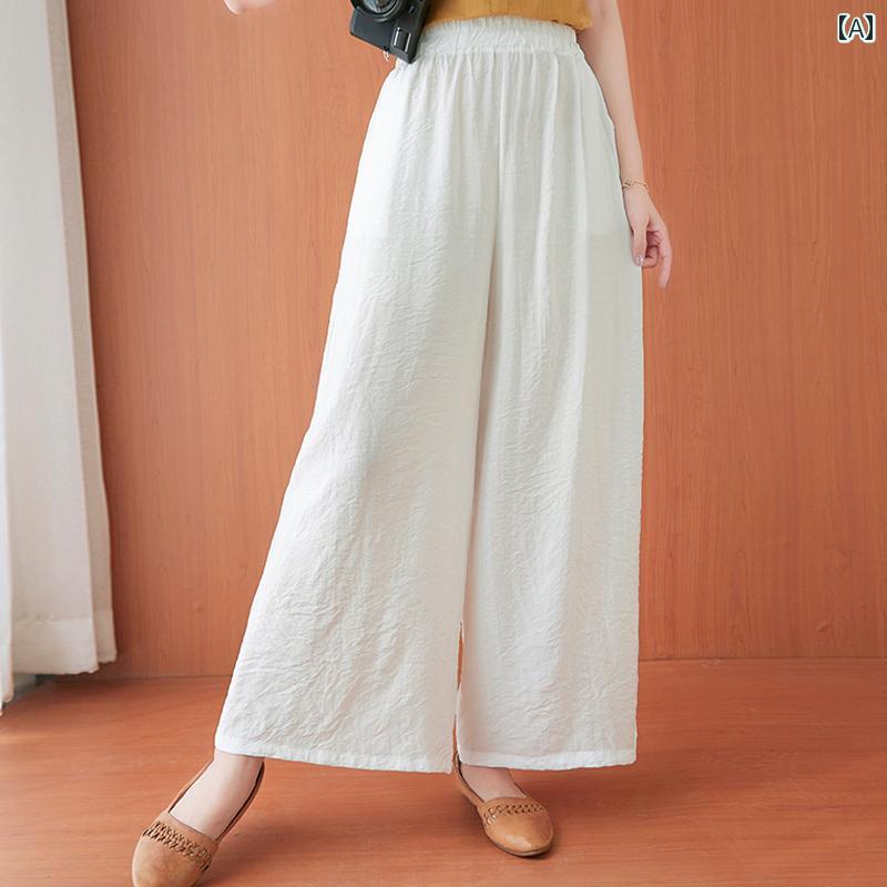 ズボン レディース カジュアル おしゃれ ファッション パンツ 夏 薄手 涼しい 涼しい ハイウエスト ドレープ ストレッチ ウエスト コットンリネン ワイドレッグ パンツ スリム リネン カジュアル パンツ ズボン