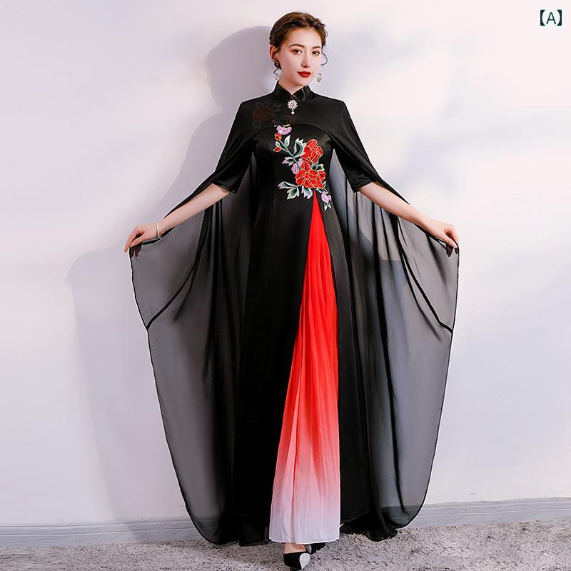 レディース ドレス 華やか 上品 ステージ パフォーマンス 衣装 ロング エレガント チャイナ風 合唱団 ショール