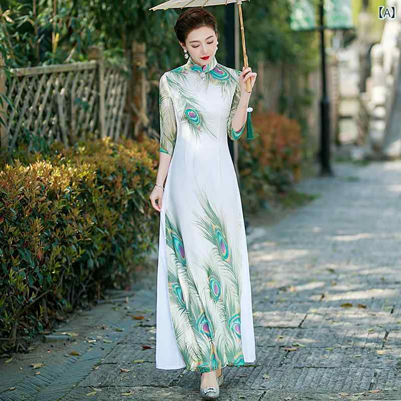 アオザイ 衣装 レディース 上品 チャイナ ドレス チャイナ風 ドレス 普段使い 大きめサイズ ステージ パフォーマンス 服 ロング