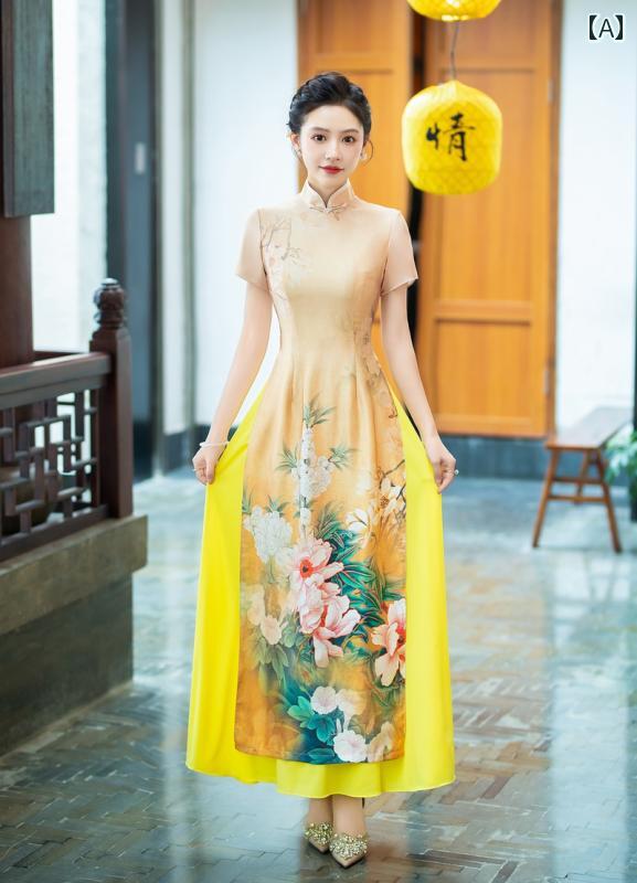 アオザイ 衣装 レディース 上品 チャイナ風 チャイナ ドレス 夏 パフォーマンス ドレス