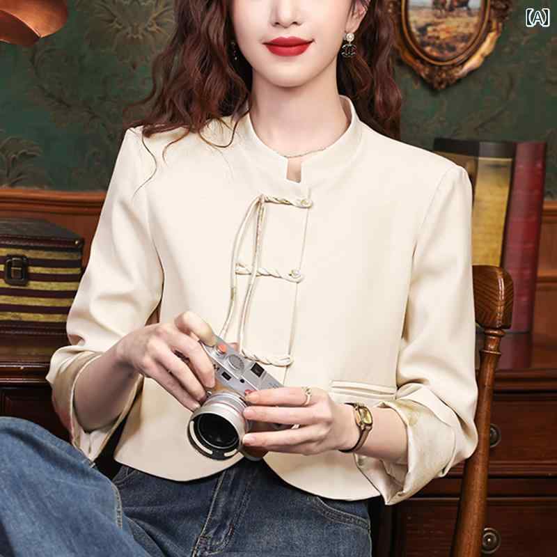 チャイナ風 レディース ファッション おしゃれ 上品 コート 秋 ショート カーディガン 唐 セットアップ プレート バックル 中国 トップス